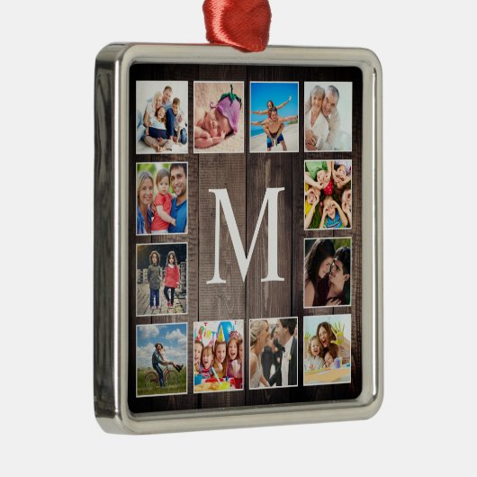 カスタムフォトコラージュ素朴ファームハウスファミリー メタルオーナメント (右)