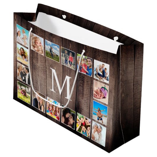 カスタムフォトコラージュ素朴ファームハウスファミリー ラージペーパーバッグ (正面アングル)