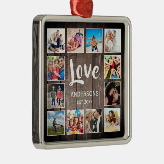 カスタムフォトコラージュ素朴ファームハウスラブファミリー メタルオーナメント (右)