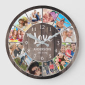 カスタムフォトコラージュ素朴ファームハウスラブファミリー ラウンド壁時計 (正面)