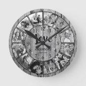 カスタムフォトコラージュ素朴ファームハウスラブファミリー ラウンド壁時計 (正面)