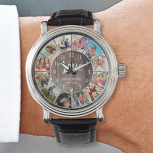 カスタムフォトコラージュ素朴ファームハウスラブファミリー 腕時計