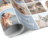 カスタムフォトコラージュ誕生日ブモダンルーグレー ラッピングペーパー (ロールコーナー)