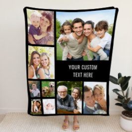 カスタムフォトコラージュ黒 フリースブランケット
