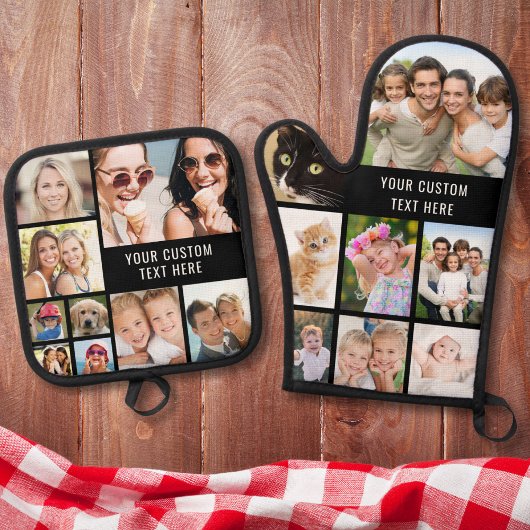 カスタムフォトコラージュ黒 鍋つかみ&鍋敷きセット