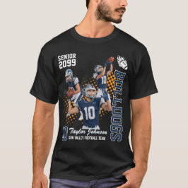 カスタムフォトコラージュ ブルー シニアフットボール選手 Tシャツ