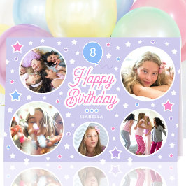 カスタムフォトコラージュ 女の子の誕生日 パステルパープル カード