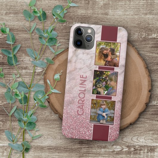 カスタムフォトコラージュ on ピンク大理石 iPhoneケース