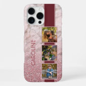 カスタムフォトコラージュ on ピンク大理石 iPhoneケース (裏面)