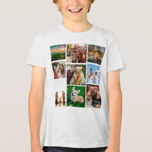 カスタムフォトコラージュTシャツ、カスタム9枚の写真 トライブレンドTシャツ