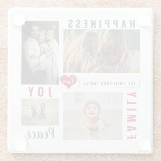 カスタムフォトコラージラブジョイファミリー ガラスコースター (裏面)