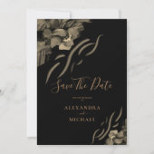カスタムフォトゴールデン虹彩花結婚黒 セーブザデート (正面)