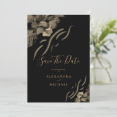 カスタムフォトゴールデン虹彩花結婚黒 セーブザデート (スタンド正面)