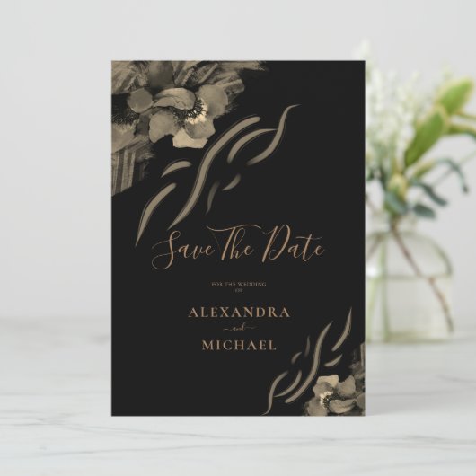 カスタムフォトゴールデン虹彩花結婚黒 セーブザデート (スタンド正面)