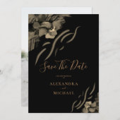 カスタムフォトゴールデン虹彩花結婚黒 セーブザデート (正面/裏面)