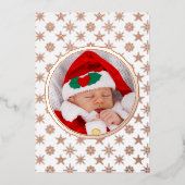 カスタムフォトサンタベビー雪片ホワイトレッド金ゴールド 箔シーズンカード (正面)