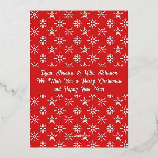 カスタムフォトサンタベビー雪片ホワイトレッド金ゴールド 箔シーズンカード (裏面)