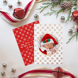 カスタムフォトサンタベビー雪片ホワイトレッド金ゴールド 箔シーズンカード