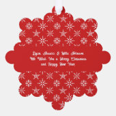 カスタムフォトサンタベビー雪片&レッド紙 オーナメントカード (裏面)