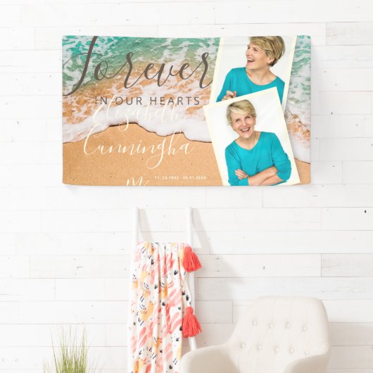 カスタムフォトサンディ海ビーチ葬祭記念 横断幕 (インサイチュ)