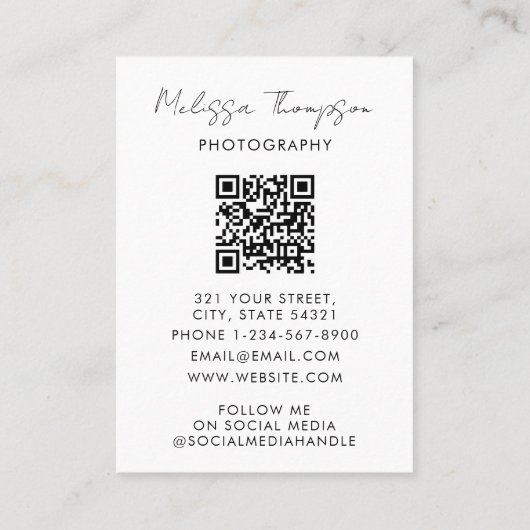 カスタムフォトシック台本タイポグラフィ写真家 名刺 (裏面)