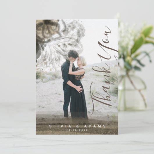 カスタムフォトシック金ゴールドフローラ結婚抽象芸術 サンキューカード (スタンド正面)