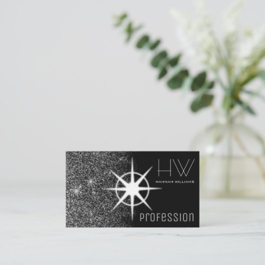 カスタムフォトシルバエレガントーグリッタープロフェッショナル 名刺 (スタンド正面)