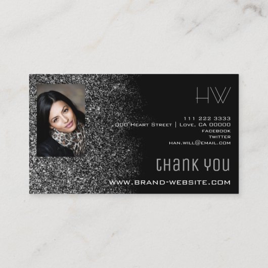 カスタムフォトシルバエレガントーグリッタープロフェッショナル 名刺 (裏面)