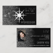 カスタムフォトシルバエレガントーグリッタープロフェッショナル 名刺 (正面/裏面)