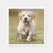 カスタムフォトシルバーグリッタースターペットドッグ誕生日 スタンダードカクテルナプキン (正面)