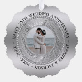 カスタムフォトシルバー背景周年記念 オーナメントカード (裏面)