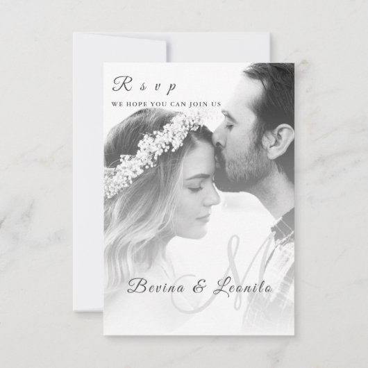 カスタムフォトシンプルスクリプエレガントト垂直 出欠カード (裏面)