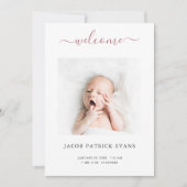 カスタムフォトシンプルスモダンスクリプト誕生 案内状 (正面)