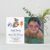 カスタムフォトスイミングプール誕生日パーティー 招待状 (スタンド正面)