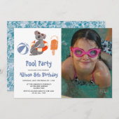 カスタムフォトスイミングプール誕生日パーティー 招待状 (正面/裏面)