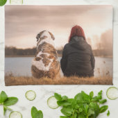 カスタムフォトスクリプトファミリーフレンドハッピーホリデー キッチンタオル (折り畳み)