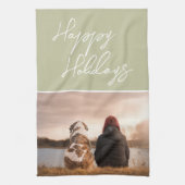 カスタムフォトスクリプトファミリーフレンドハッピーホリデー キッチンタオル (縦)