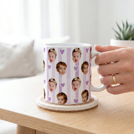 カスタムフォトストライプカップ | 赤ちゃんの顔 かわいい コーヒーマグカップ