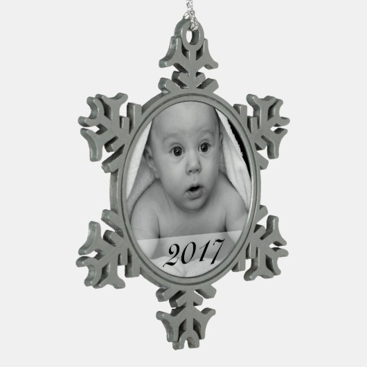 カスタムフォトスノーフレークオーナメント（日付） スノーフレークピューターオーナメント (左)