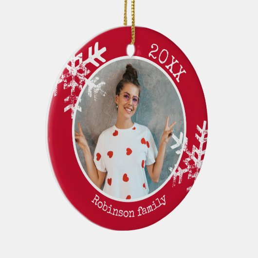 カスタムフォトスノーフレークレッドサークルオーナメント セラミックオーナメント (右)