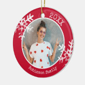 カスタムフォトスノーフレークレッドサークルオーナメント セラミックオーナメント (左)