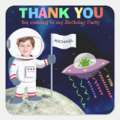カスタムフォトスペースマン誕生日ありがとう スクエアシール (正面)