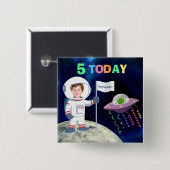 カスタムフォトスペースマン誕生日キッズ年齢 缶バッジ (正面&裏面)