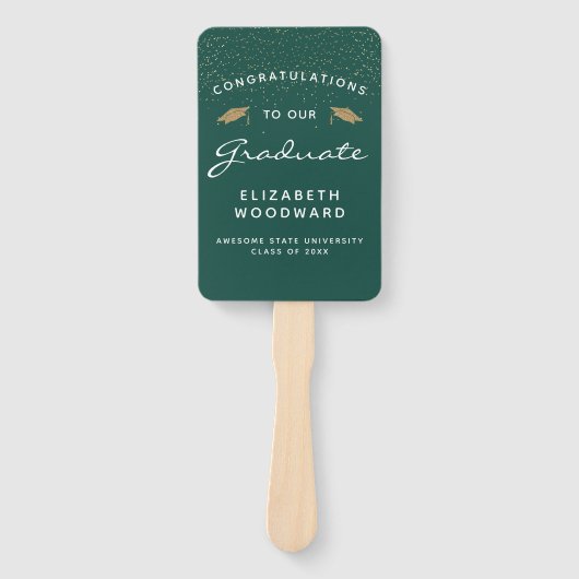 カスタムフォトダークグリーン白金ゴールド卒業 ハンドファン (正面)