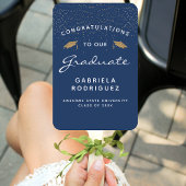 カスタムフォトダークブルーホワイト金ゴールド卒業 ハンドファン