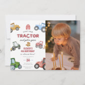 カスタムフォトトラクター4歳の誕生日 招待状 (正面)