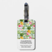 カスタムフォトトロピカルフラワー&パイナップルストライプ ラゲッジタグ (裏面縦)