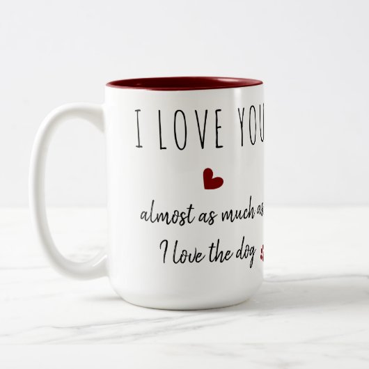 カスタムフォトドッグ愛愛バおもしろいレンティネス ツートーンマグカップ (左)
