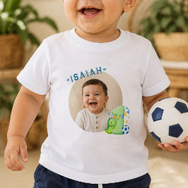 カスタムフォトネーム恐竜1歳バースデーベビーTシャツ ベビーTシャツ