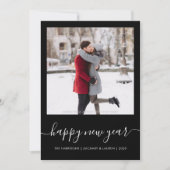 カスタムフォトハッピーニューイヤー白黒スクリプト シーズンカード (正面)